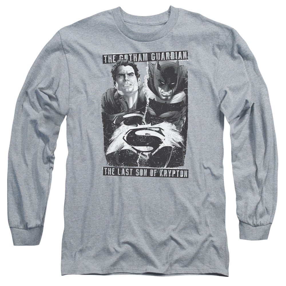 AN OFFCIALLY LICENSED BATMAN V SUPERMAN GUARDIAN V SON MEN'S LONG SLEEVE T-SHIRT ATHLETIC HEATHER