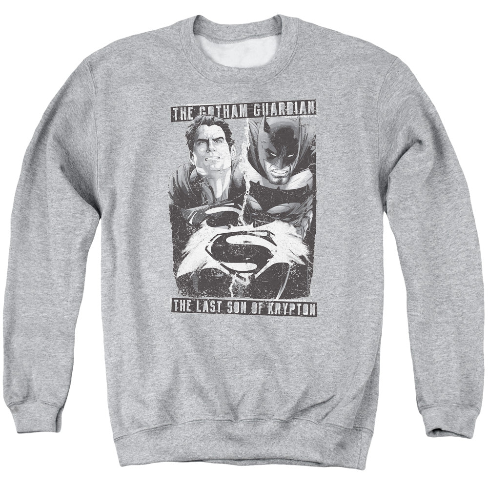 AN OFFCIALLY LICENSED BATMAN V SUPERMAN GUARDIAN V SON ADULT UNISEX CREWNECK SWEATSHIRT ATHLETIC HEATHER
