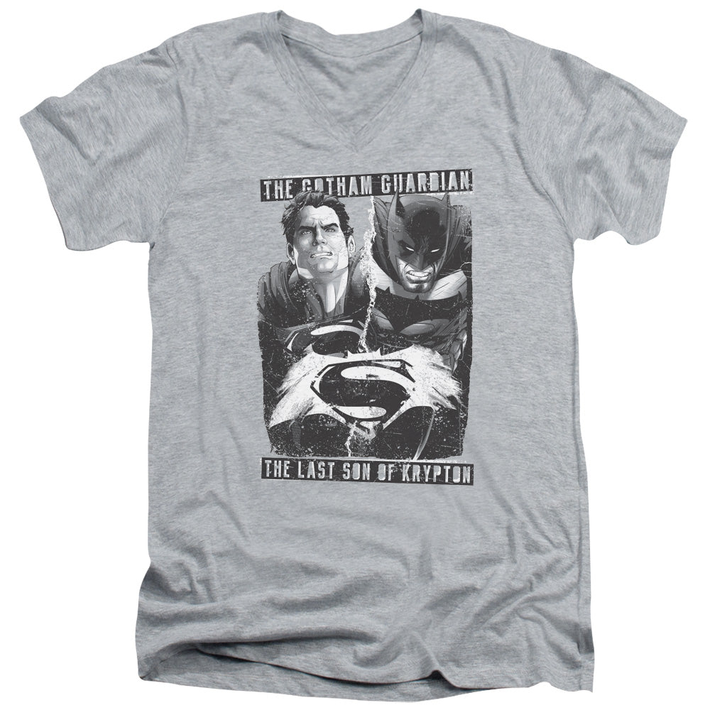 AN OFFCIALLY LICENSED BATMAN V SUPERMAN GUARDIAN V SON MEN'S V-NECK T-SHIRT ATHLETIC HEATHER