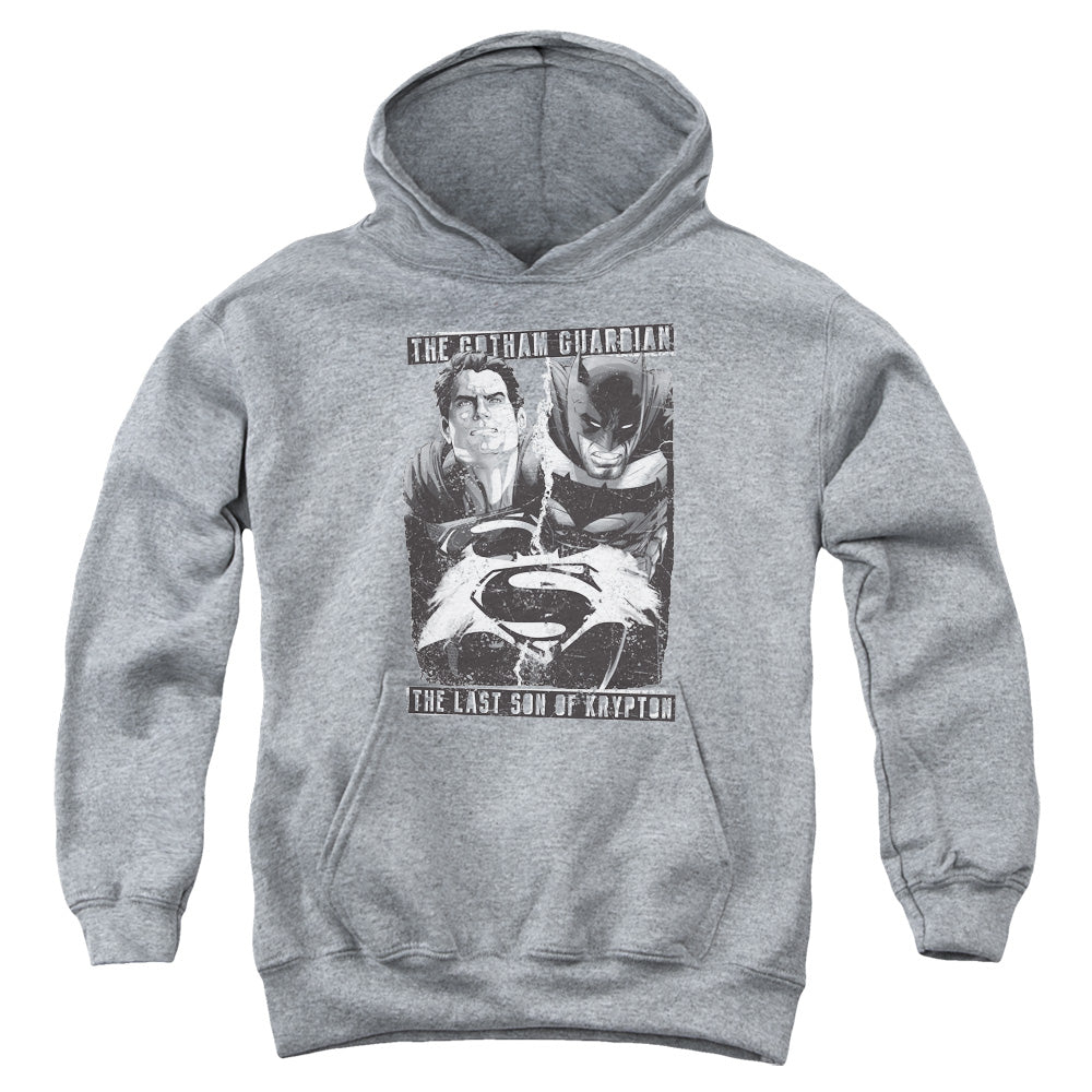 AN OFFCIALLY LICENSED BATMAN V SUPERMAN GUARDIAN V SON YOUTH HOODIE ATHLETIC HEATHER
