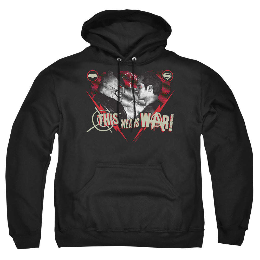 AN OFFCIALLY LICENSED BATMAN V SUPERMAN THIS MEANS WAR ADULT UNISEX PULLOVER HOODIE BLACK