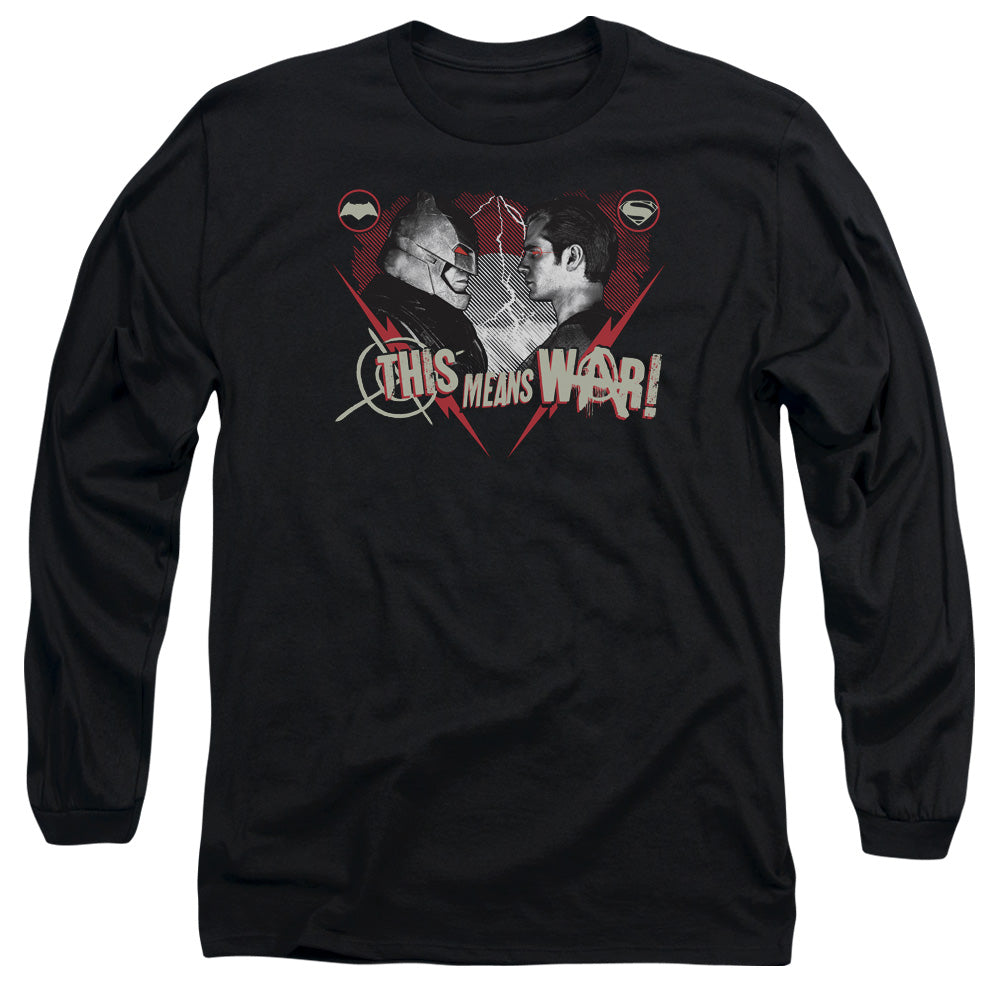 AN OFFCIALLY LICENSED BATMAN V SUPERMAN THIS MEANS WAR MEN'S LONG SLEEVE T-SHIRT BLACK