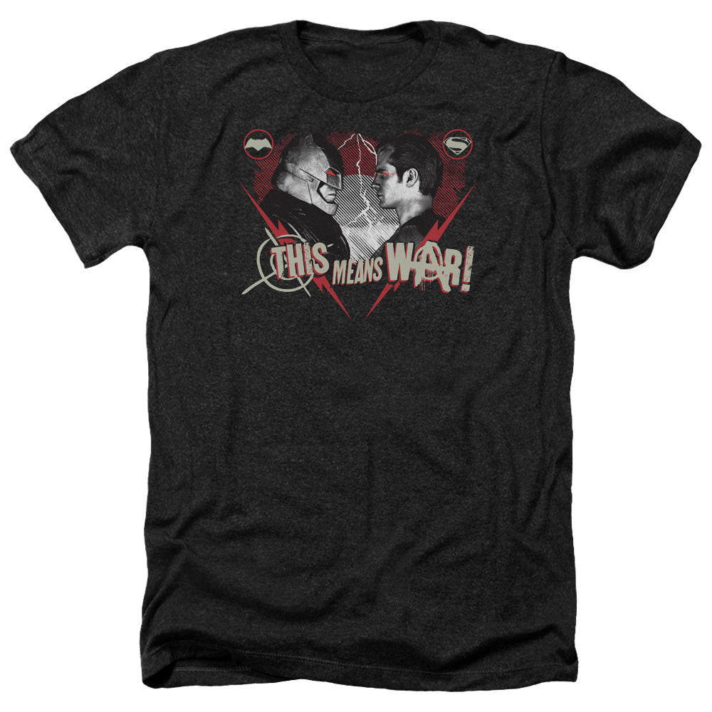 AN OFFCIALLY LICENSED BATMAN V SUPERMAN THIS MEANS WAR MEN'S HEATHER T-SHIRT CHARCOAL