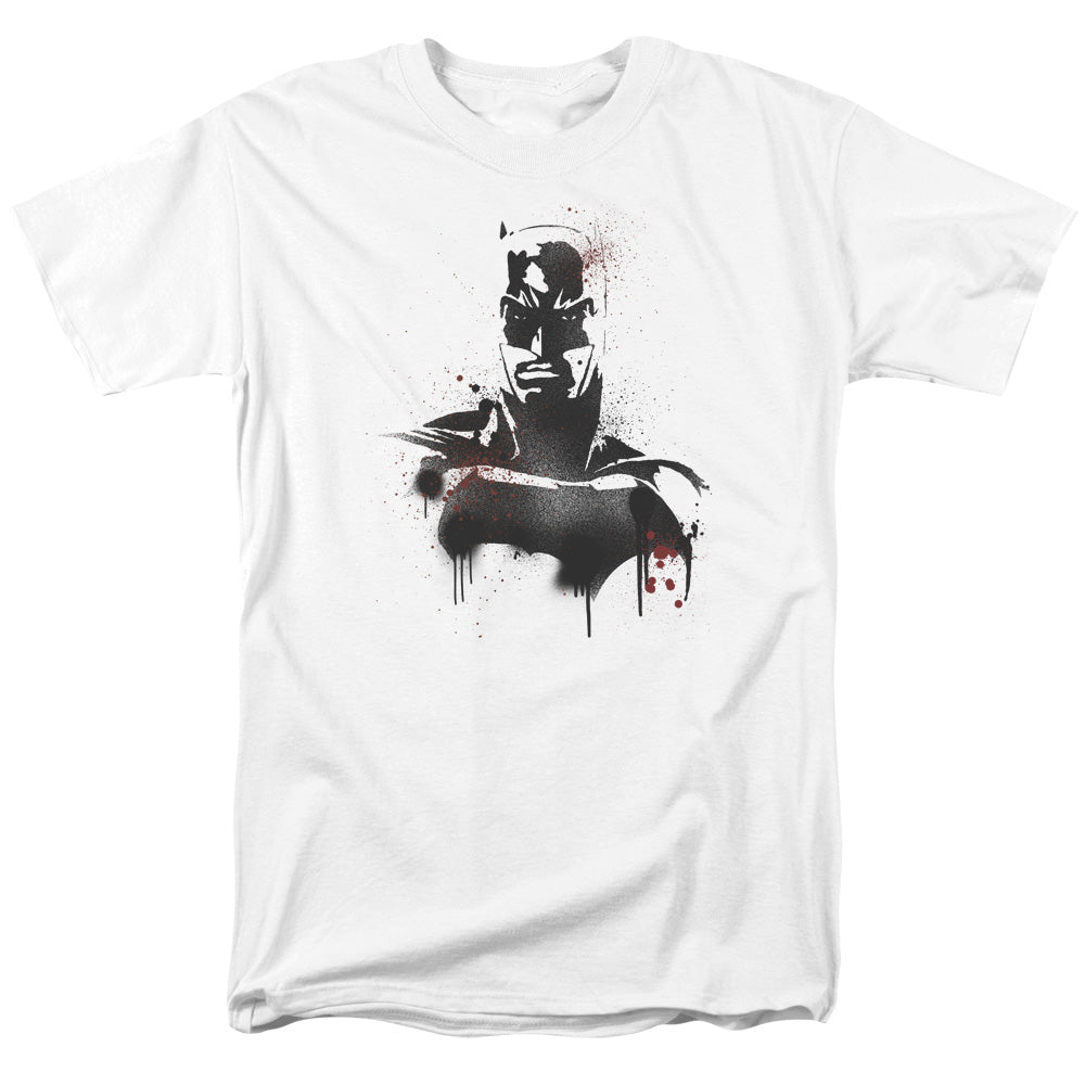 AN OFFCIALLY LICENSED BATMAN V SUPERMAN BATMAN SPRAY MEN'S REGULAR FIT T-SHIRT WHITE