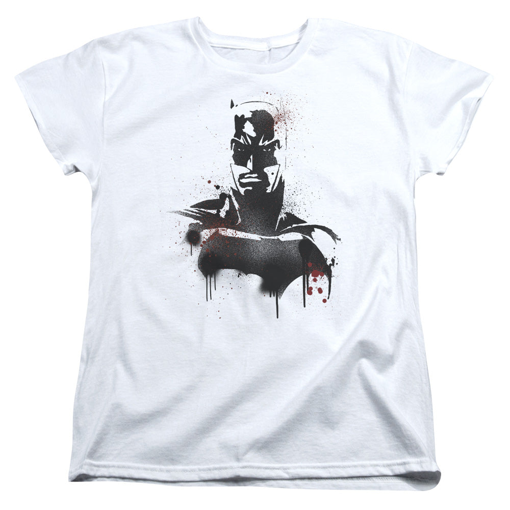 AN OFFCIALLY LICENSED BATMAN V SUPERMAN BATMAN SPRAY WOMEN'S REGULAR FIT T-SHIRT WHITE