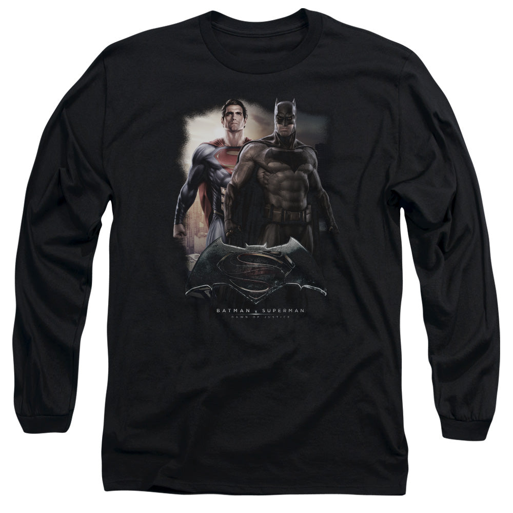 AN OFFCIALLY LICENSED BATMAN VS SUPERMAN DAWN MEN'S LONG SLEEVE T-SHIRT BLACK