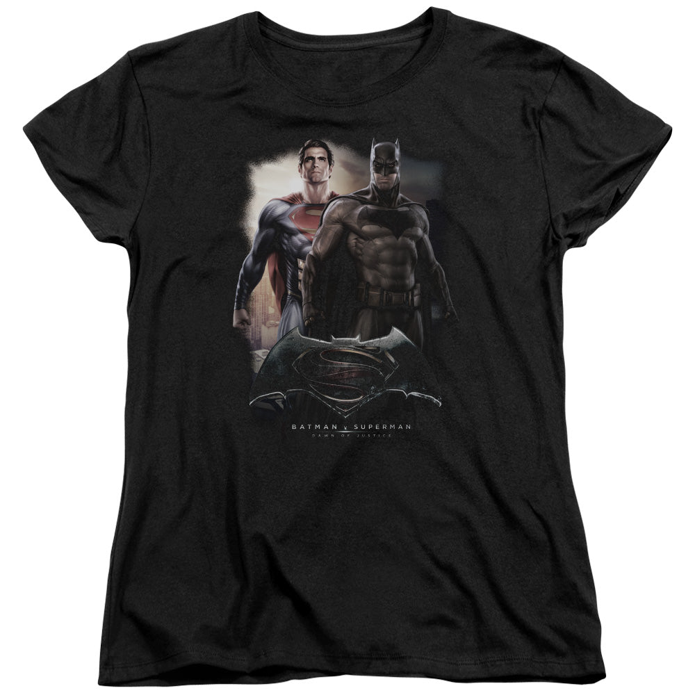 AN OFFCIALLY LICENSED BATMAN VS SUPERMAN DAWN WOMEN'S REGULAR FIT T-SHIRT BLACK