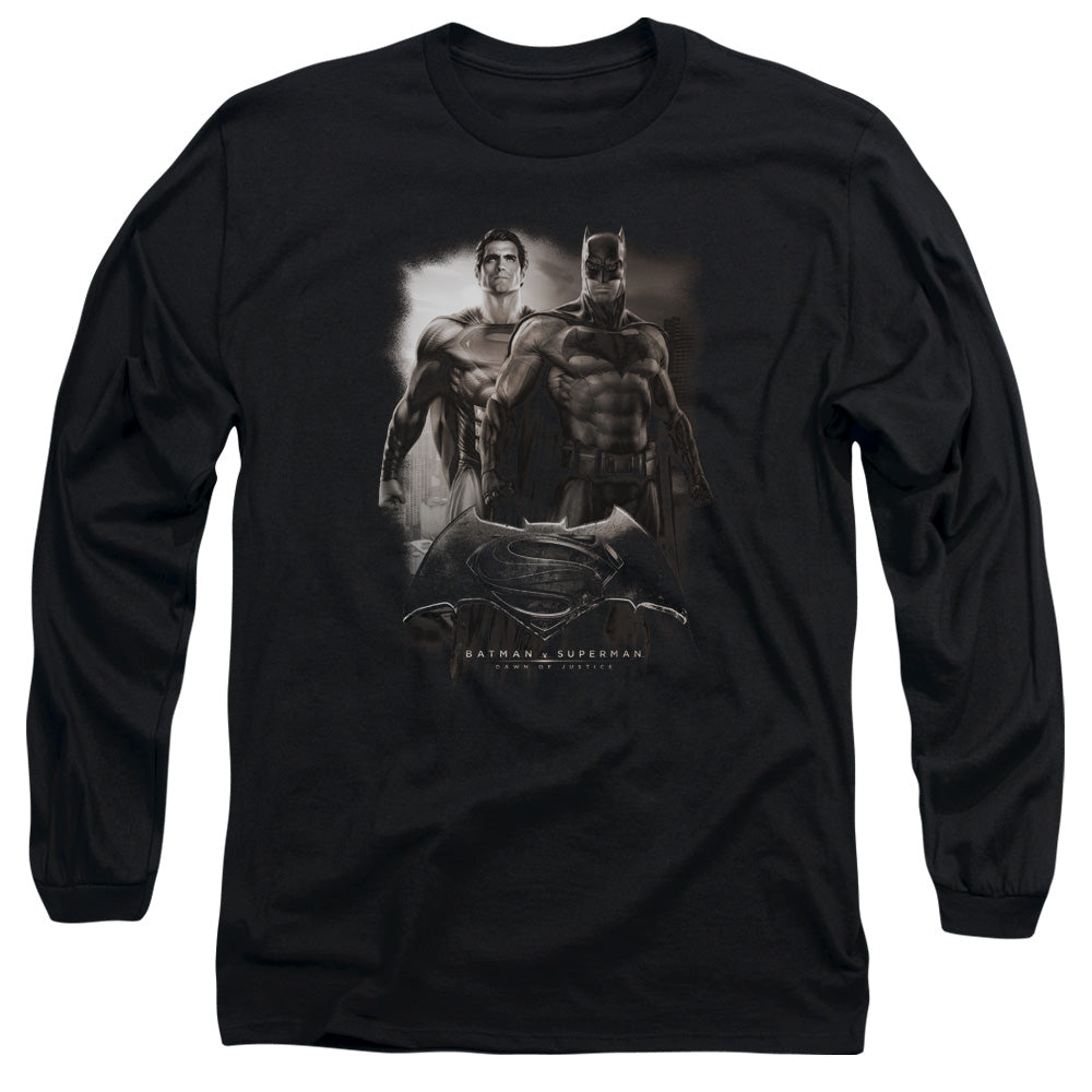 AN OFFCIALLY LICENSED BATMAN VS SUPERMAN DAWN MEN'S LONG SLEEVE T-SHIRT BLACK