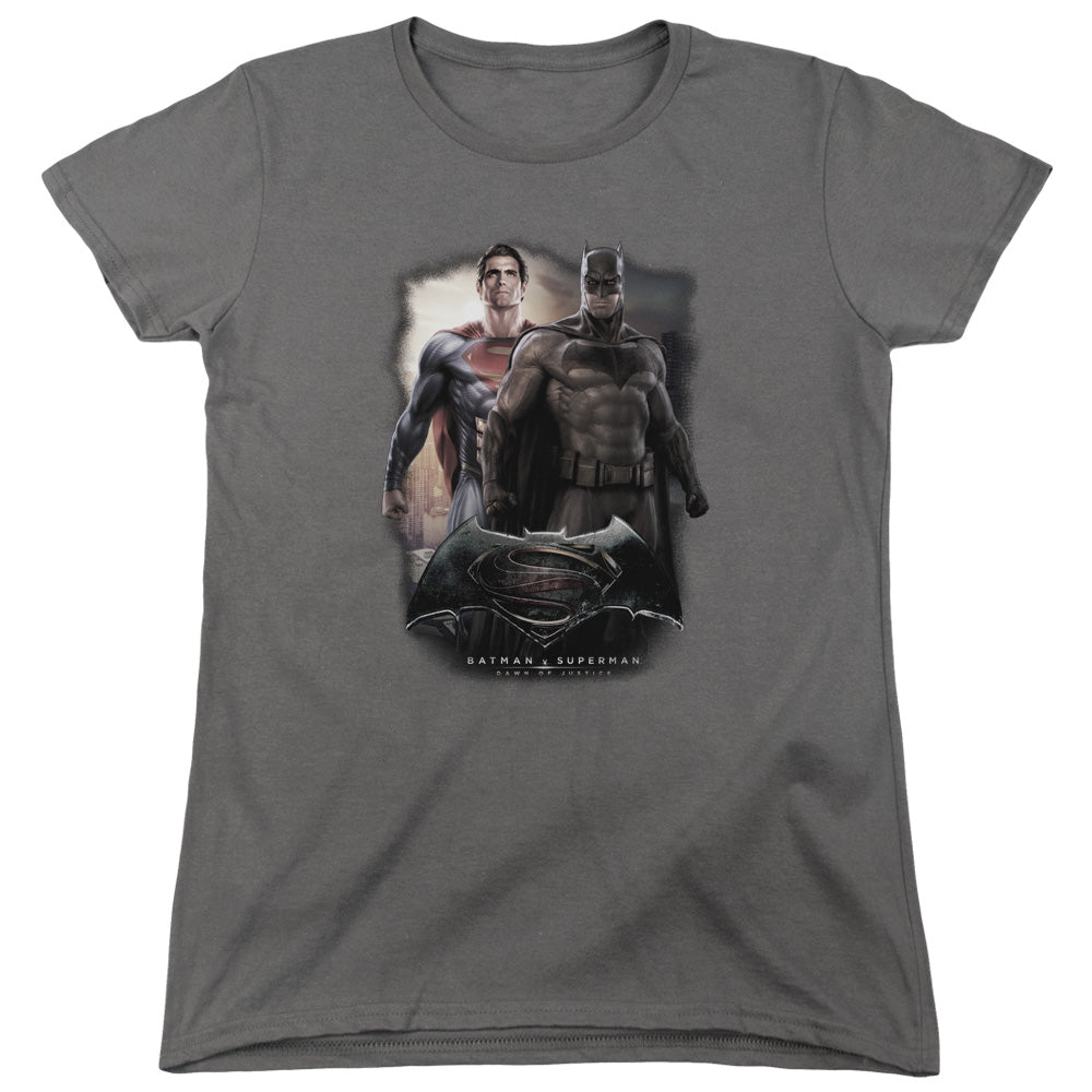 AN OFFCIALLY LICENSED BATMAN VS SUPERMAN DAWN WOMEN'S REGULAR FIT T-SHIRT CHARCOAL