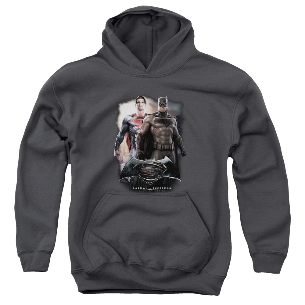 AN OFFCIALLY LICENSED BATMAN VS SUPERMAN DAWN YOUTH HOODIE CHARCOAL
