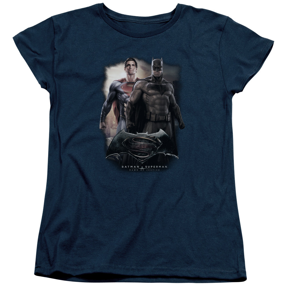 AN OFFCIALLY LICENSED BATMAN VS SUPERMAN DAWN WOMEN'S REGULAR FIT T-SHIRT NAVY