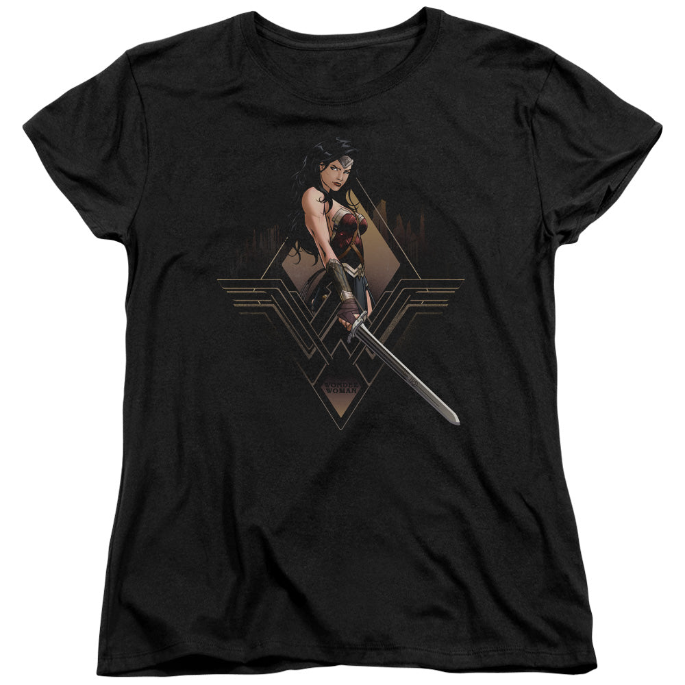 AN OFFCIALLY LICENSED BATMAN V SUPERMAN CITY GIRL WOMEN'S REGULAR FIT T-SHIRT BLACK