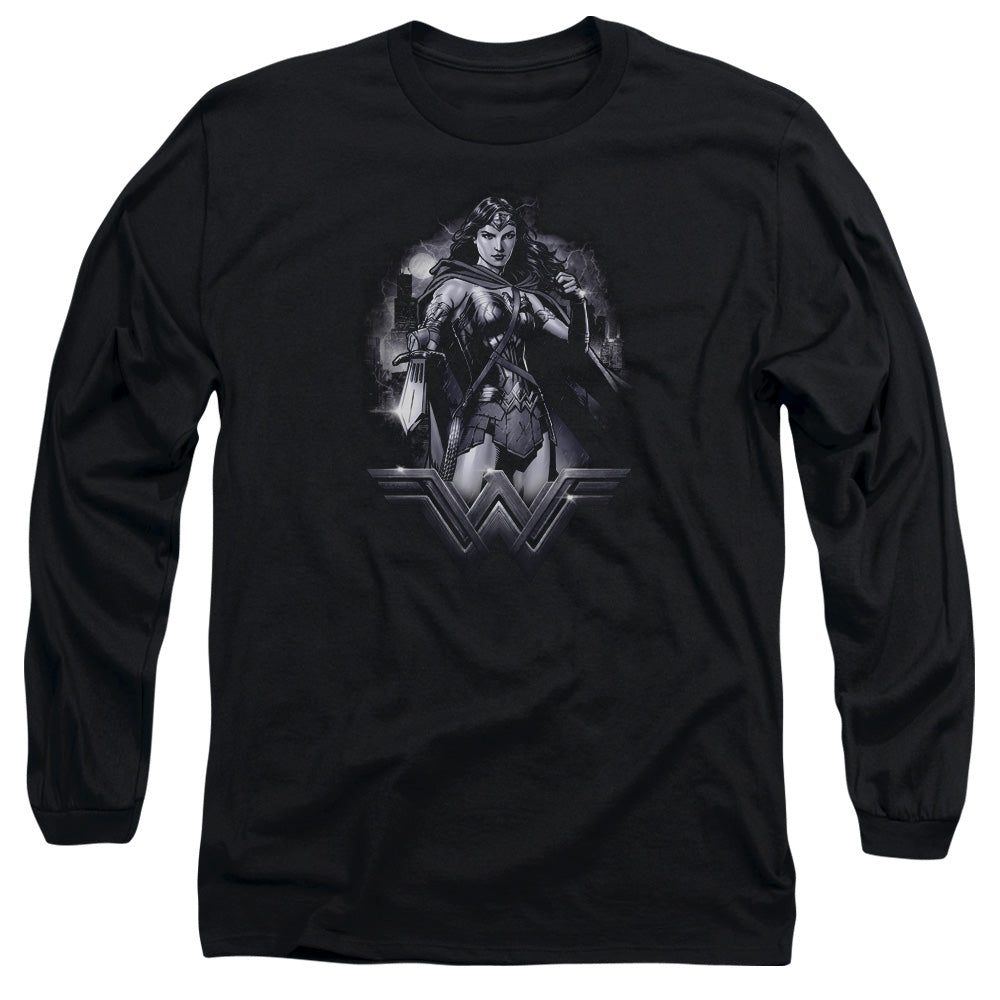 AN OFFCIALLY LICENSED BATMAN VS SUPERMAN RAINY NIGHT MEN'S LONG SLEEVE T-SHIRT BLACK
