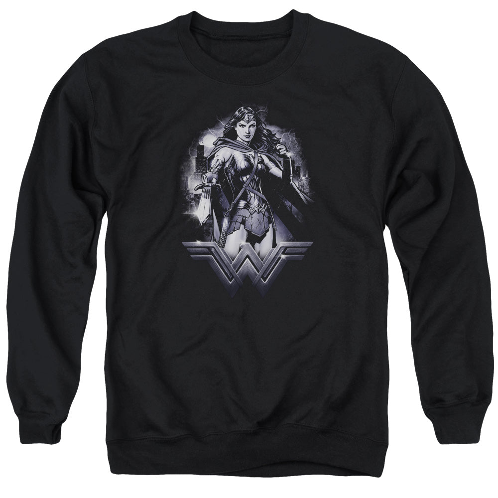 AN OFFCIALLY LICENSED BATMAN VS SUPERMAN RAINY NIGHT ADULT UNISEX CREWNECK SWEATSHIRT BLACK