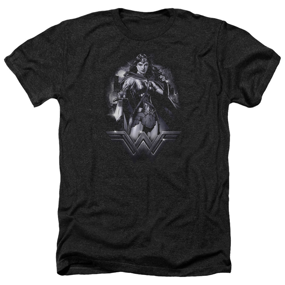 AN OFFCIALLY LICENSED BATMAN VS SUPERMAN RAINY NIGHT MEN'S HEATHER T-SHIRT CHARCOAL