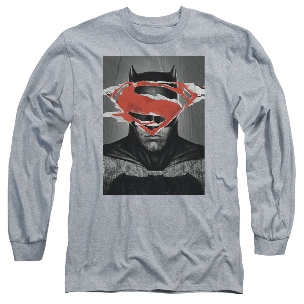 AN OFFCIALLY LICENSED BATMAN VS SUPERMAN BATMAN POSTER MEN'S LONG SLEEVE T-SHIRT ATHLETIC HEATHER