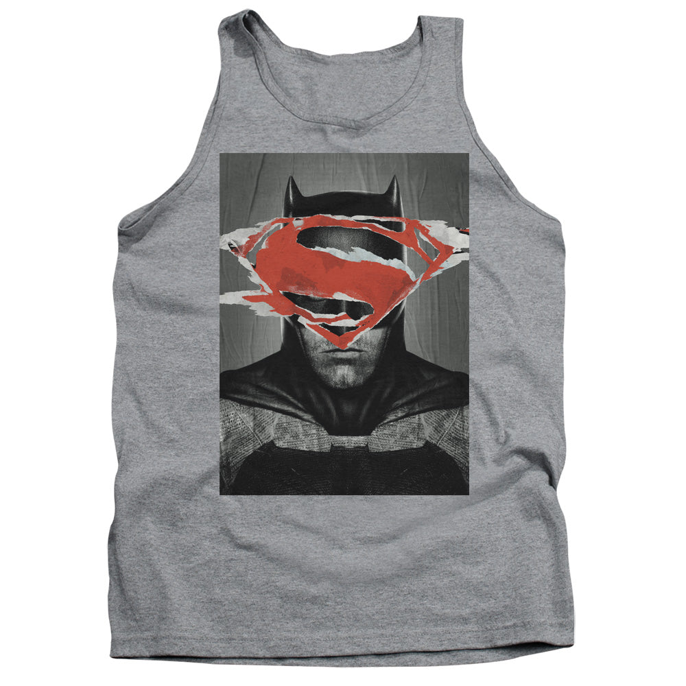 AN OFFCIALLY LICENSED BATMAN VS SUPERMAN BATMAN POSTER ADULT UNISEX TANK TOP ATHLETIC HEATHER