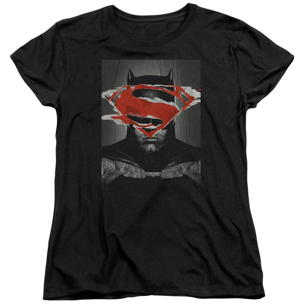 AN OFFCIALLY LICENSED BATMAN VS SUPERMAN BATMAN POSTER WOMEN'S REGULAR FIT T-SHIRT BLACK
