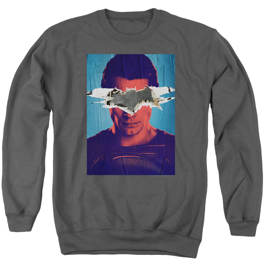 AN OFFCIALLY LICENSED BATMAN VS SUPERMAN SUPERMAN POSTER ADULT UNISEX CREWNECK SWEATSHIRT CHARCOAL