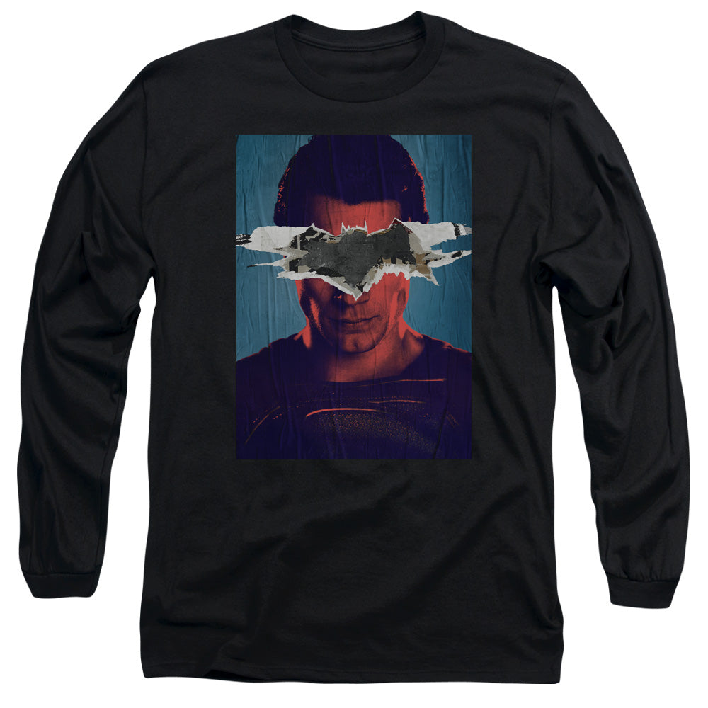 AN OFFCIALLY LICENSED BATMAN VS SUPERMAN SUPERMAN POSTER MEN'S LONG SLEEVE T-SHIRT BLACK