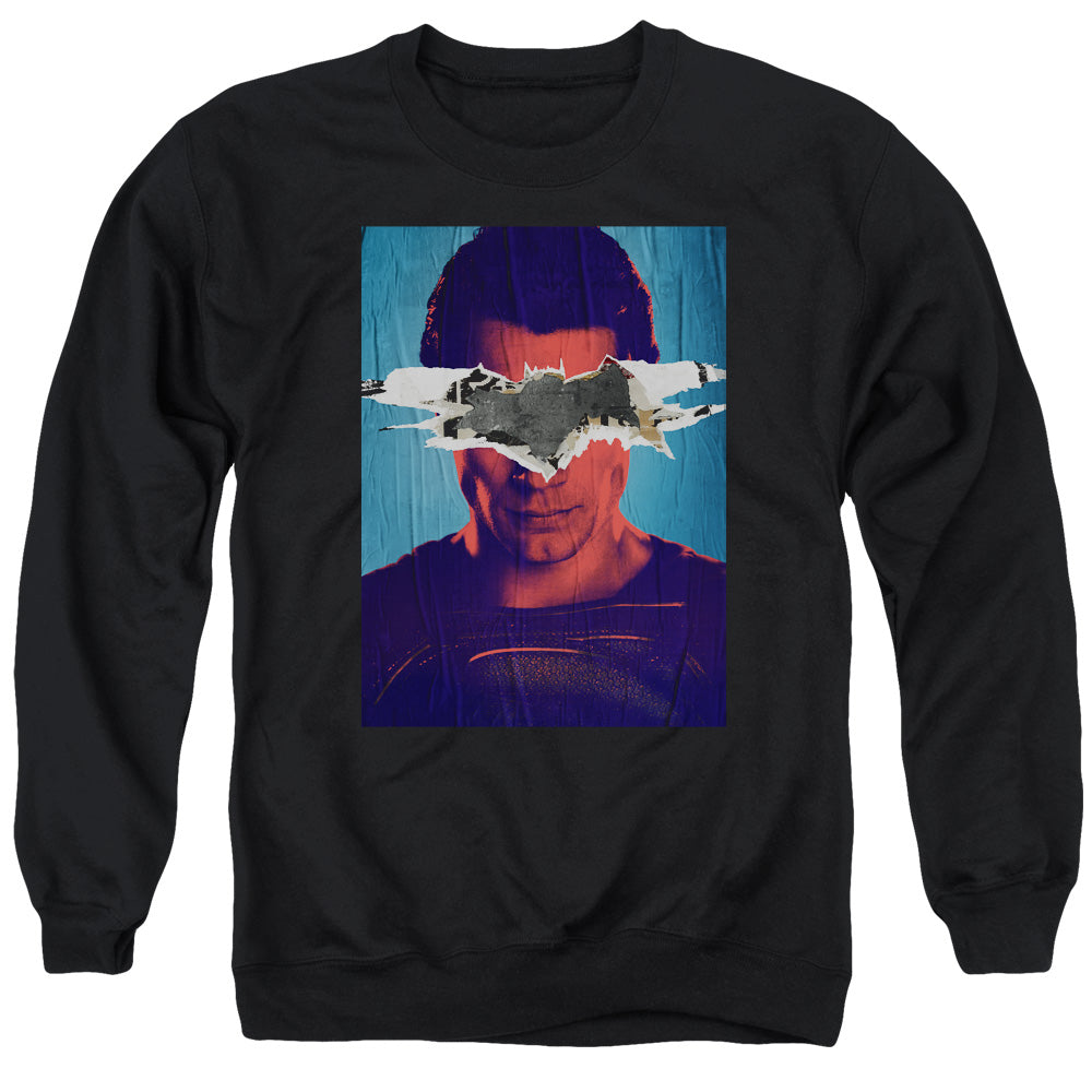 AN OFFCIALLY LICENSED BATMAN VS SUPERMAN SUPERMAN POSTER ADULT UNISEX CREWNECK SWEATSHIRT BLACK