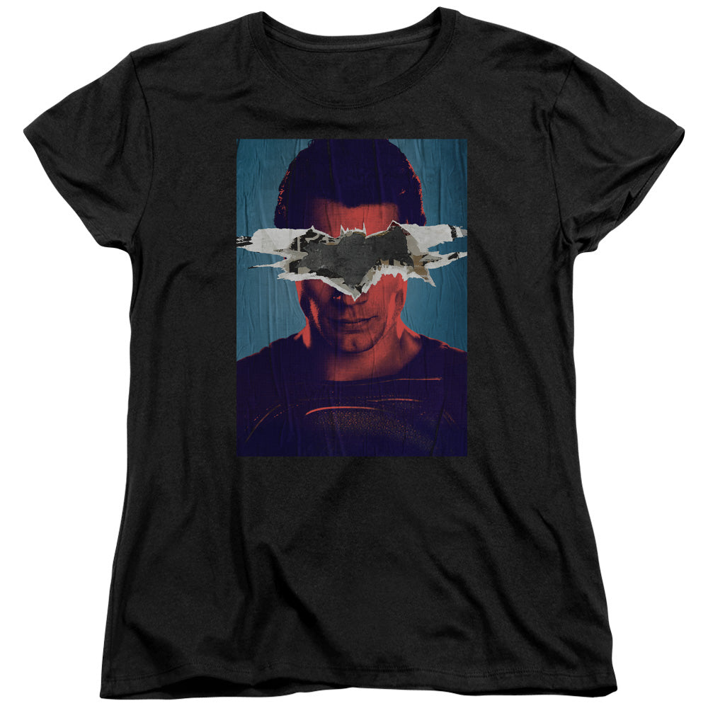 AN OFFCIALLY LICENSED BATMAN VS SUPERMAN SUPERMAN POSTER WOMEN'S REGULAR FIT T-SHIRT BLACK