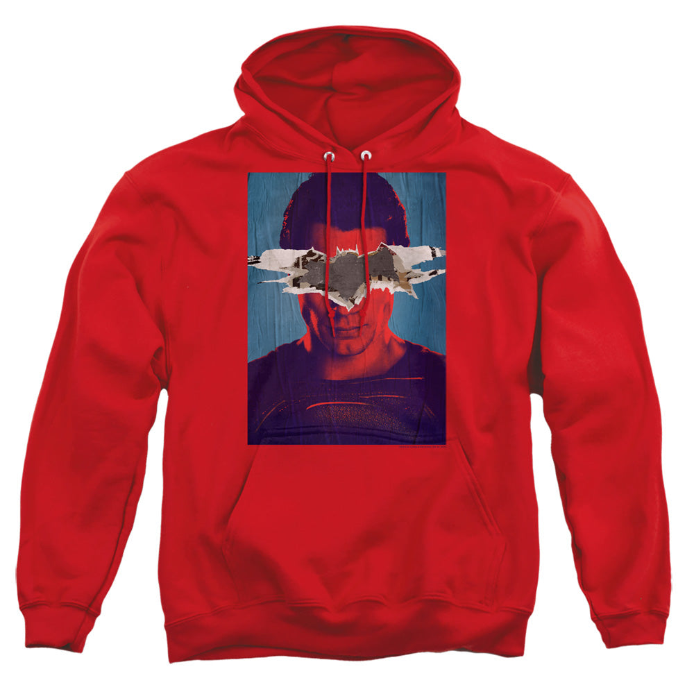 AN OFFCIALLY LICENSED BATMAN VS SUPERMAN SUPERMAN POSTER ADULT UNISEX PULLOVER HOODIE RED