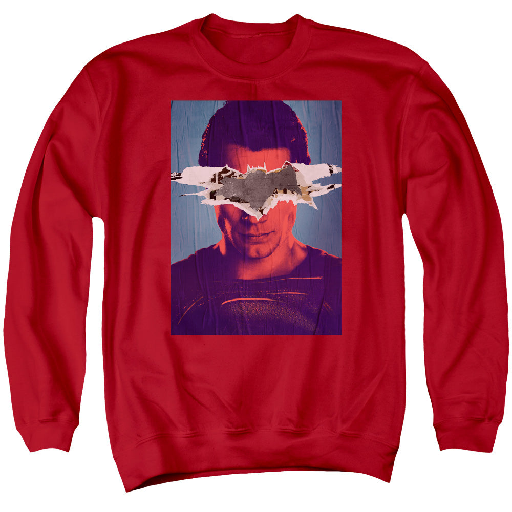 AN OFFCIALLY LICENSED BATMAN VS SUPERMAN SUPERMAN POSTER ADULT UNISEX CREWNECK SWEATSHIRT ROYAL
