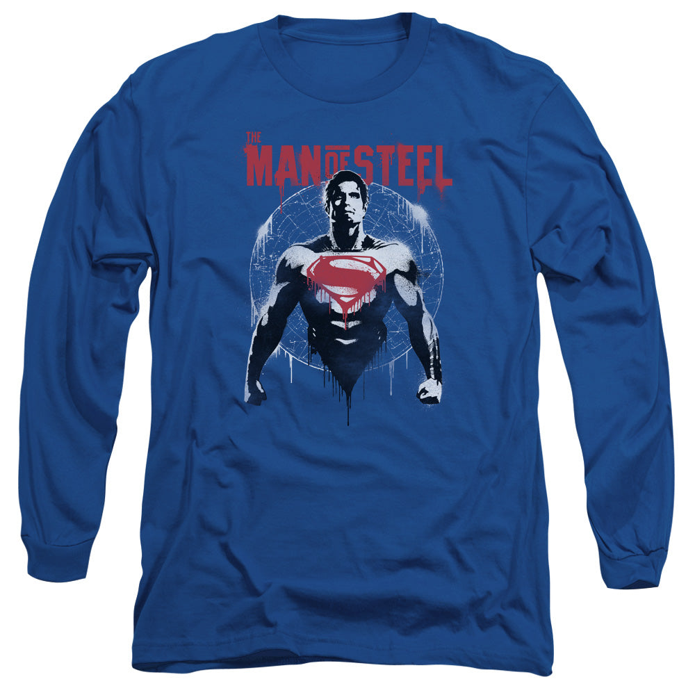 AN OFFCIALLY LICENSED BATMAN V SUPERMAN SUPER SPRAY MEN'S LONG SLEEVE T-SHIRT ROYAL