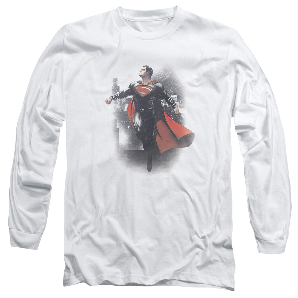 AN OFFCIALLY LICENSED BATMAN VS SUPERMAN A NEW DAWN MEN'S LONG SLEEVE T-SHIRT WHITE