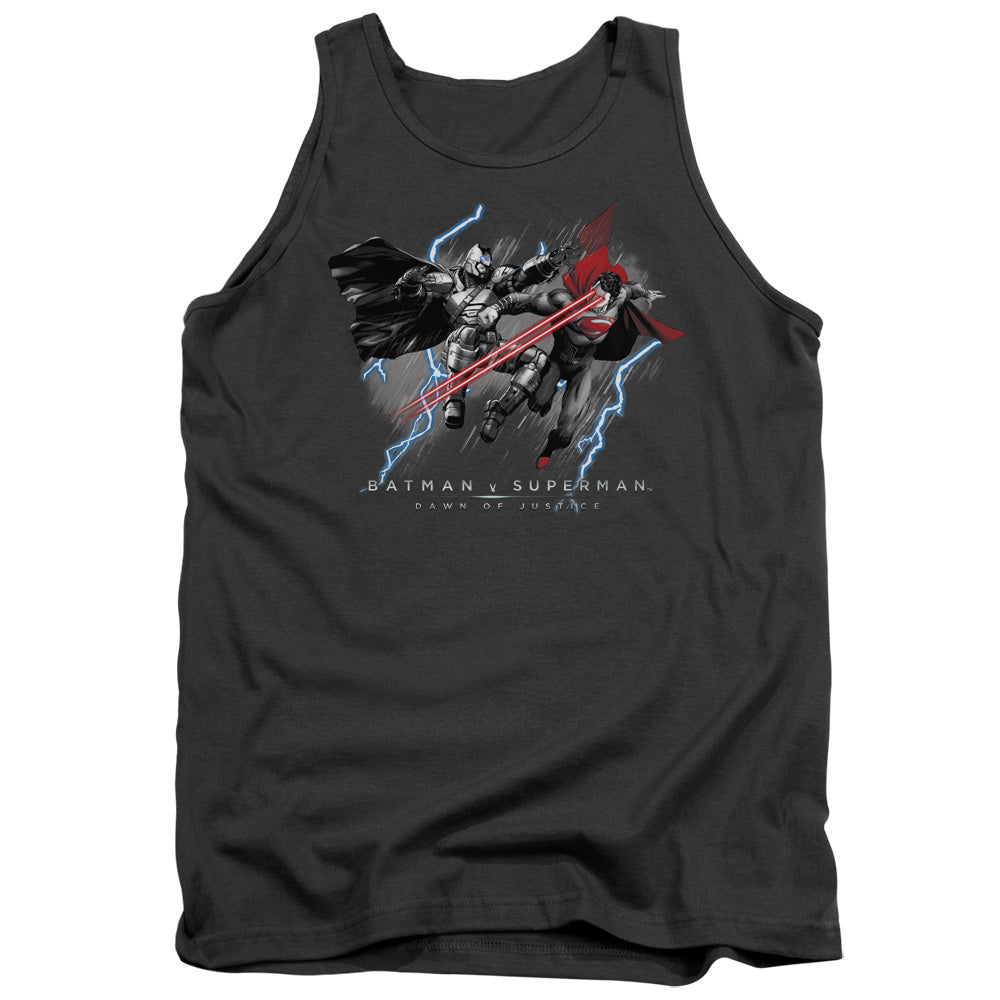AN OFFCIALLY LICENSED BATMAN V SUPERMAN LIGHTNIING V HEAT VISION ADULT UNISEX TANK TOP CHARCOAL
