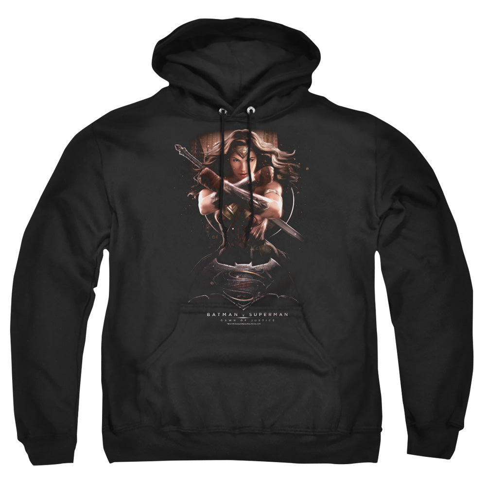 AN OFFCIALLY LICENSED BATMAN V SUPERMAN WW GROUND ZERO ADULT UNISEX PULLOVER HOODIE BLACK