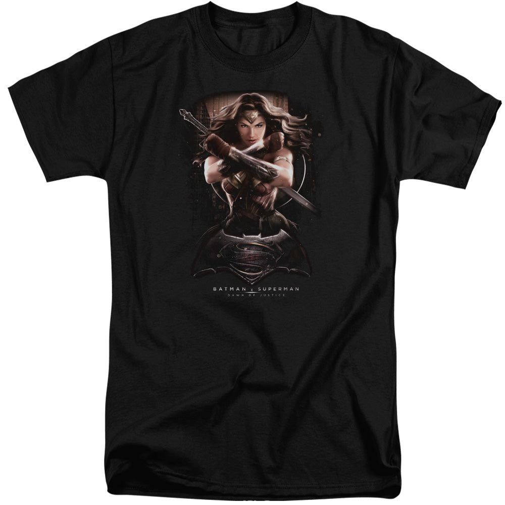 AN OFFCIALLY LICENSED BATMAN V SUPERMAN WW GROUND ZERO MEN'S TALL FIT T-SHIRT BLACK