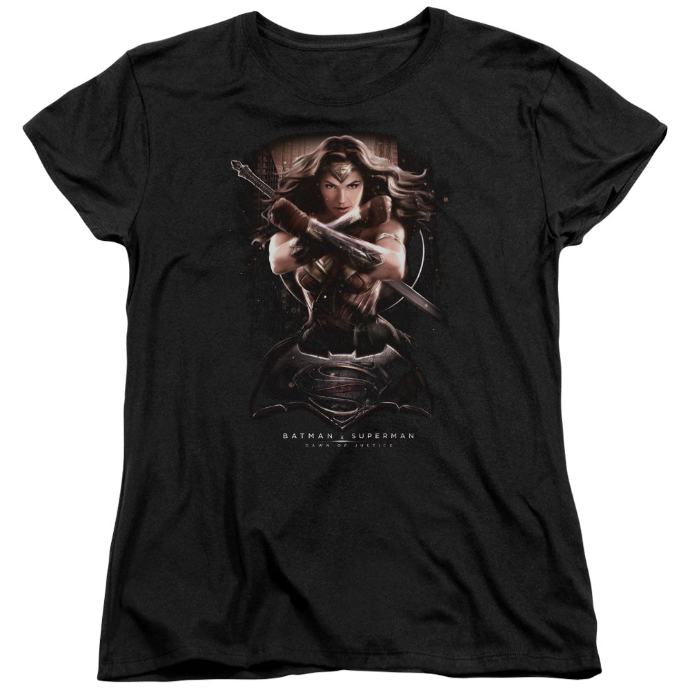 AN OFFCIALLY LICENSED BATMAN V SUPERMAN WW GROUND ZERO WOMEN'S REGULAR FIT T-SHIRT BLACK