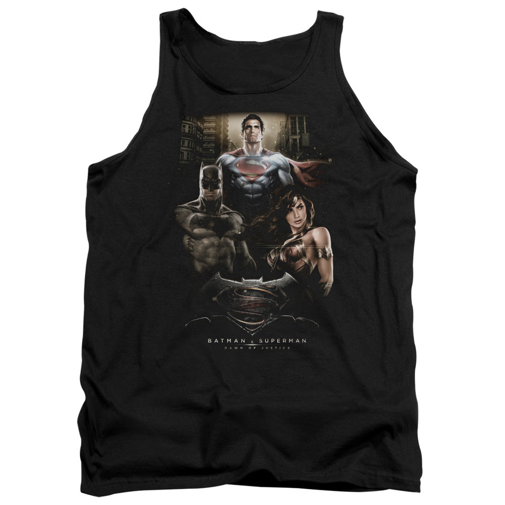 AN OFFCIALLY LICENSED BATMAN V SUPERMAN THRE THREE ADULT UNISEX TANK TOP BLACK