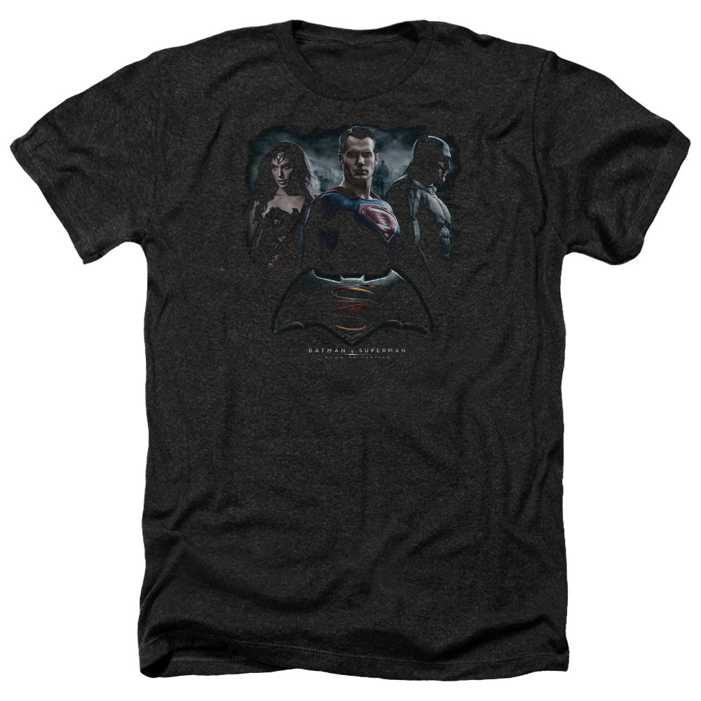 AN OFFCIALLY LICENSED BATMAN V SUPERMAN THE CREW MEN'S HEATHER T-SHIRT CHARCOAL