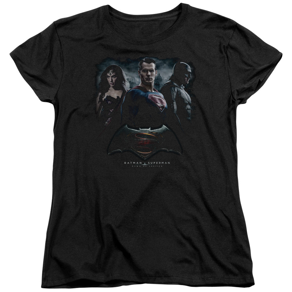 AN OFFCIALLY LICENSED BATMAN V SUPERMAN THE CREW WOMEN'S REGULAR FIT T-SHIRT BLACK