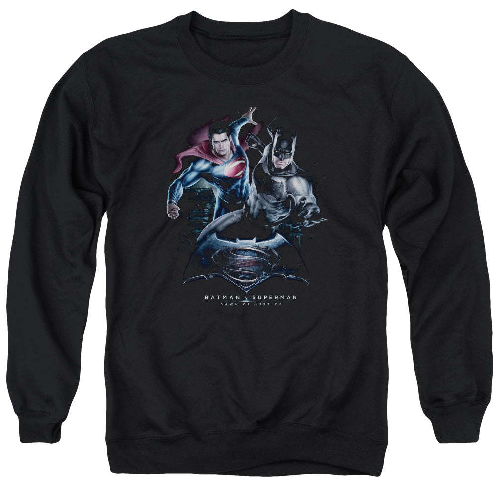 AN OFFCIALLY LICENSED BATMAN V SUPERMAN TEAM UP ADULT UNISEX CREWNECK SWEATSHIRT BLACK