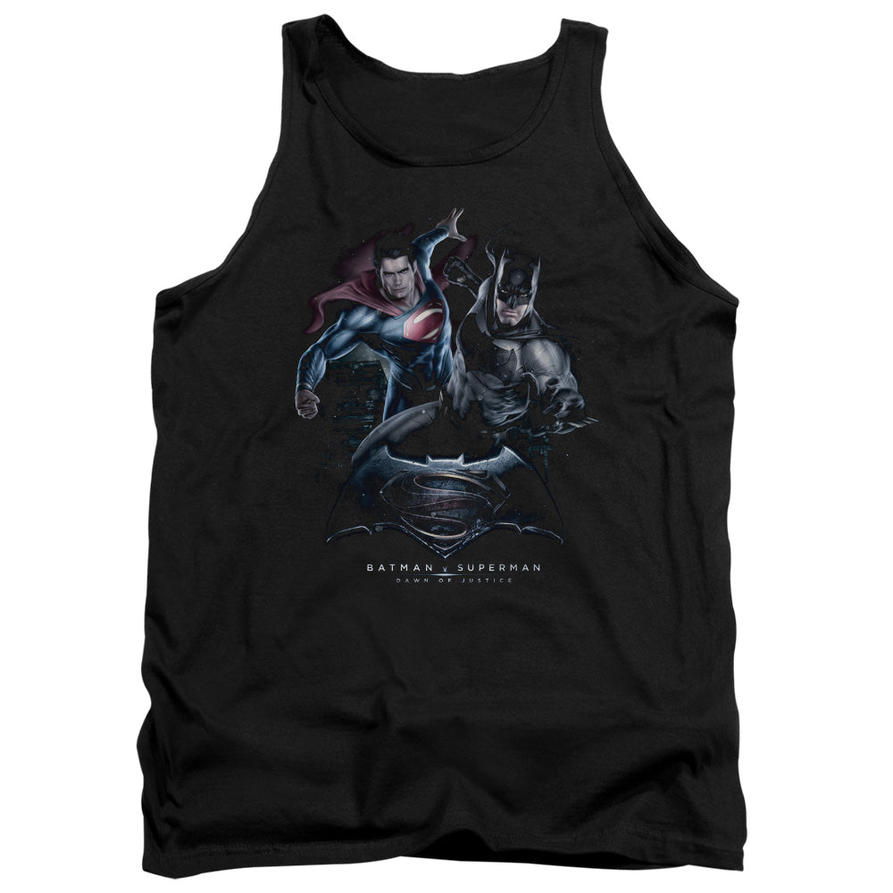 AN OFFCIALLY LICENSED BATMAN V SUPERMAN TEAM UP ADULT UNISEX TANK TOP BLACK