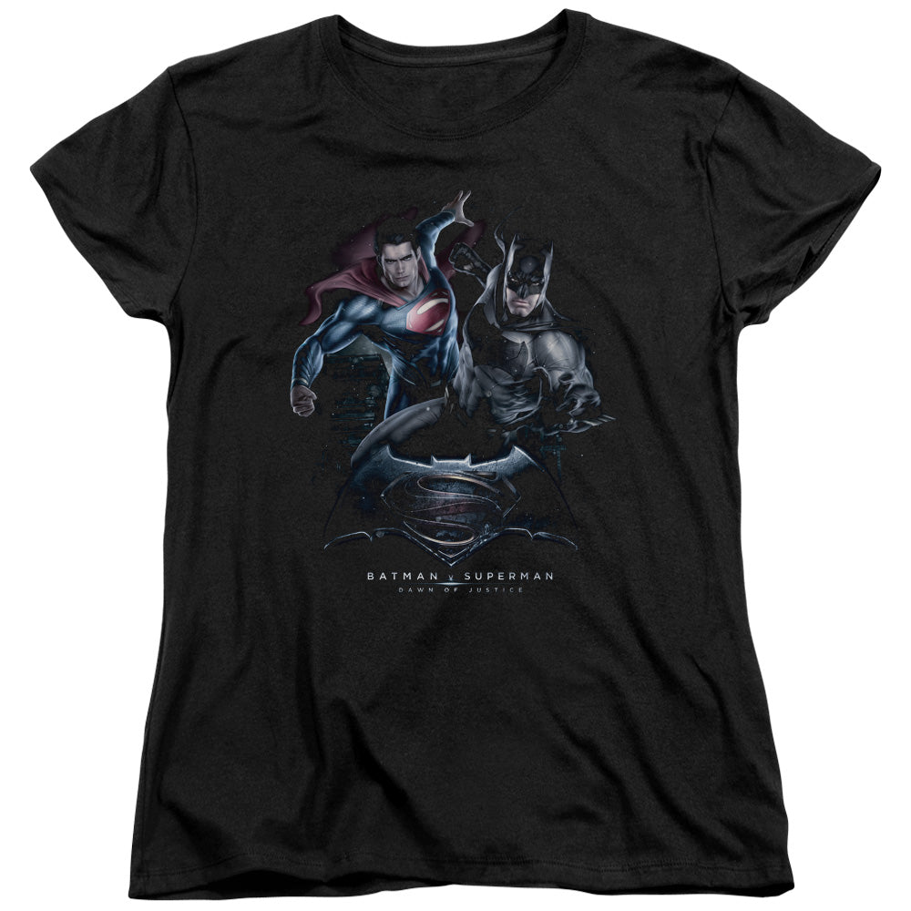 AN OFFCIALLY LICENSED BATMAN V SUPERMAN TEAM UP WOMEN'S REGULAR FIT T-SHIRT BLACK
