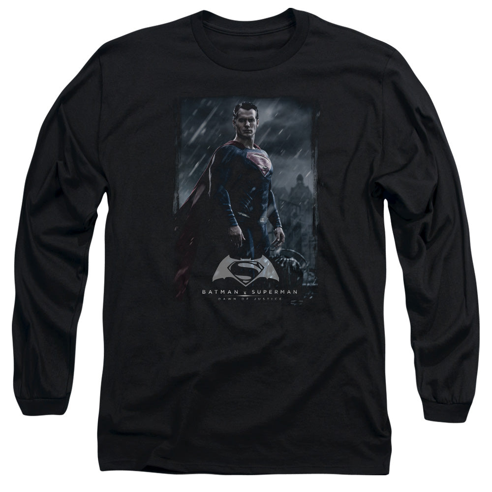 AN OFFCIALLY LICENSED BATMAN V SUPERMAN SUPE POSTER MEN'S LONG SLEEVE T-SHIRT BLACK