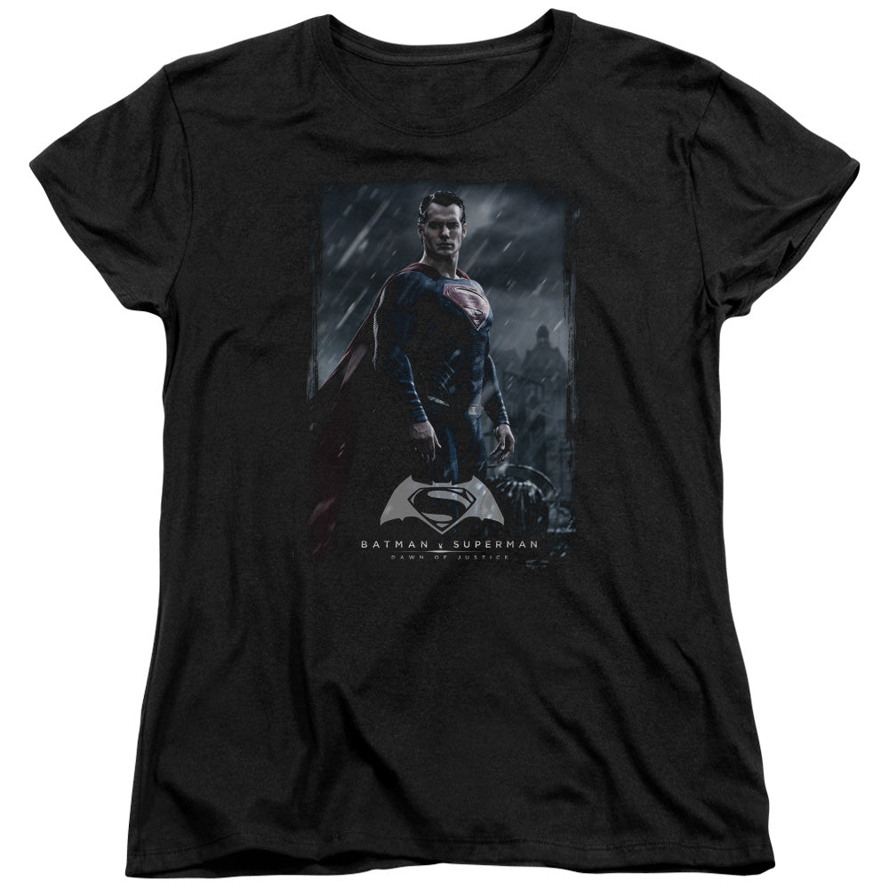AN OFFCIALLY LICENSED BATMAN V SUPERMAN SUPE POSTER WOMEN'S REGULAR FIT T-SHIRT BLACK