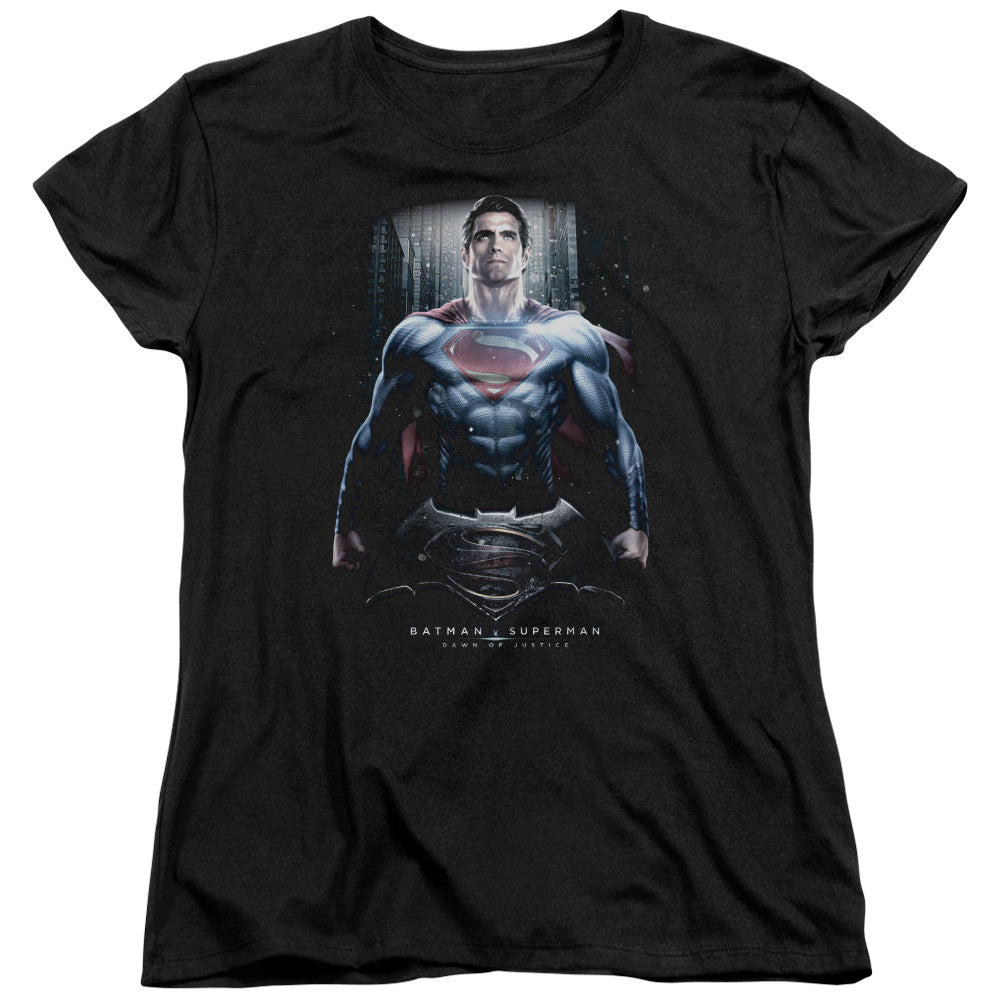 AN OFFCIALLY LICENSED BATMAN V SUPERMAN SUPE GROUND ZERO WOMEN'S REGULAR FIT T-SHIRT BLACK