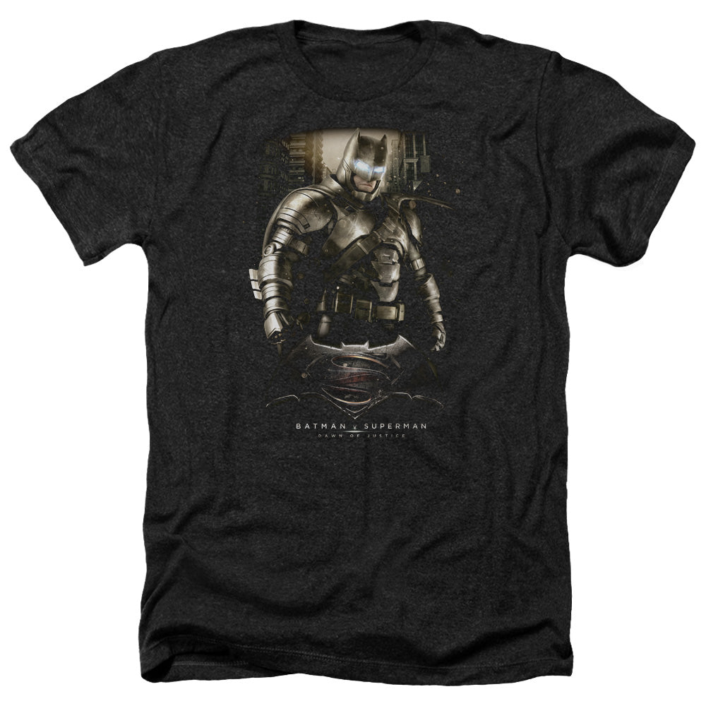 AN OFFCIALLY LICENSED BATMAN V SUPERMAN BATS GROUND ZERO MEN'S HEATHER T-SHIRT CHARCOAL