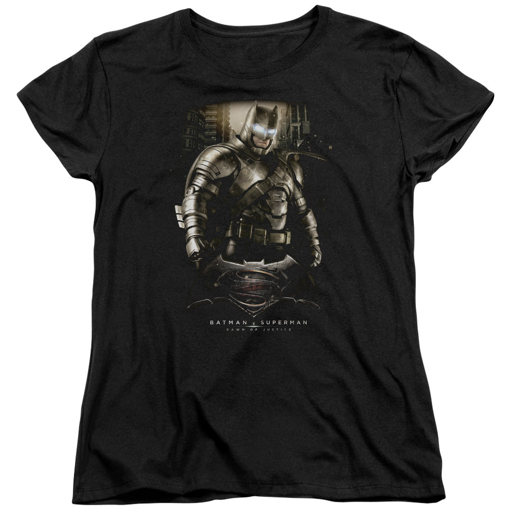 AN OFFCIALLY LICENSED BATMAN V SUPERMAN BATS GROUND ZERO WOMEN'S REGULAR FIT T-SHIRT BLACK