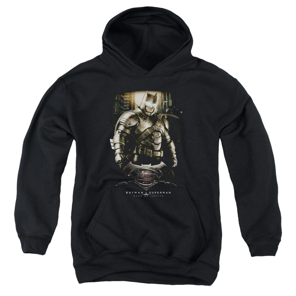 AN OFFCIALLY LICENSED BATMAN V SUPERMAN BATS GROUND ZERO YOUTH HOODIE BLACK