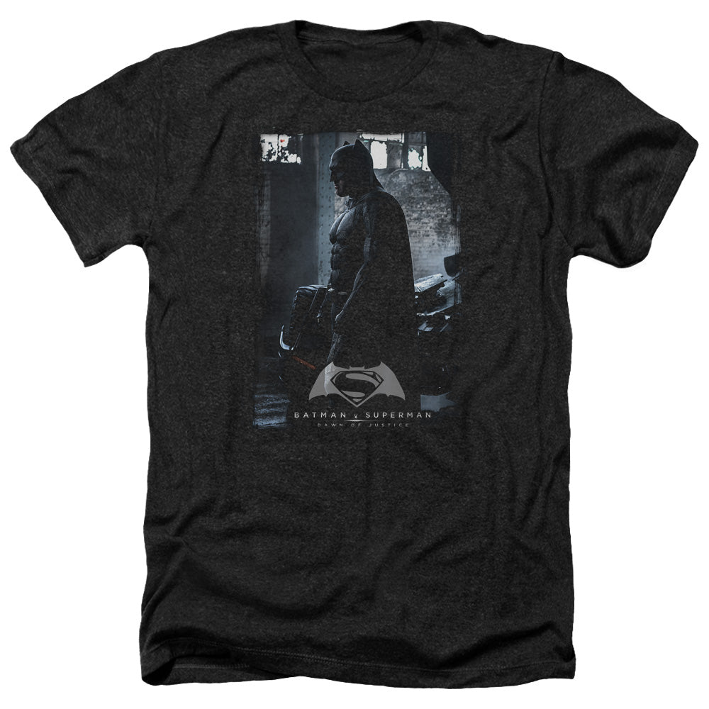 AN OFFCIALLY LICENSED BATMAN V SUPERMAN BAT POSTER MEN'S HEATHER T-SHIRT CHARCOAL