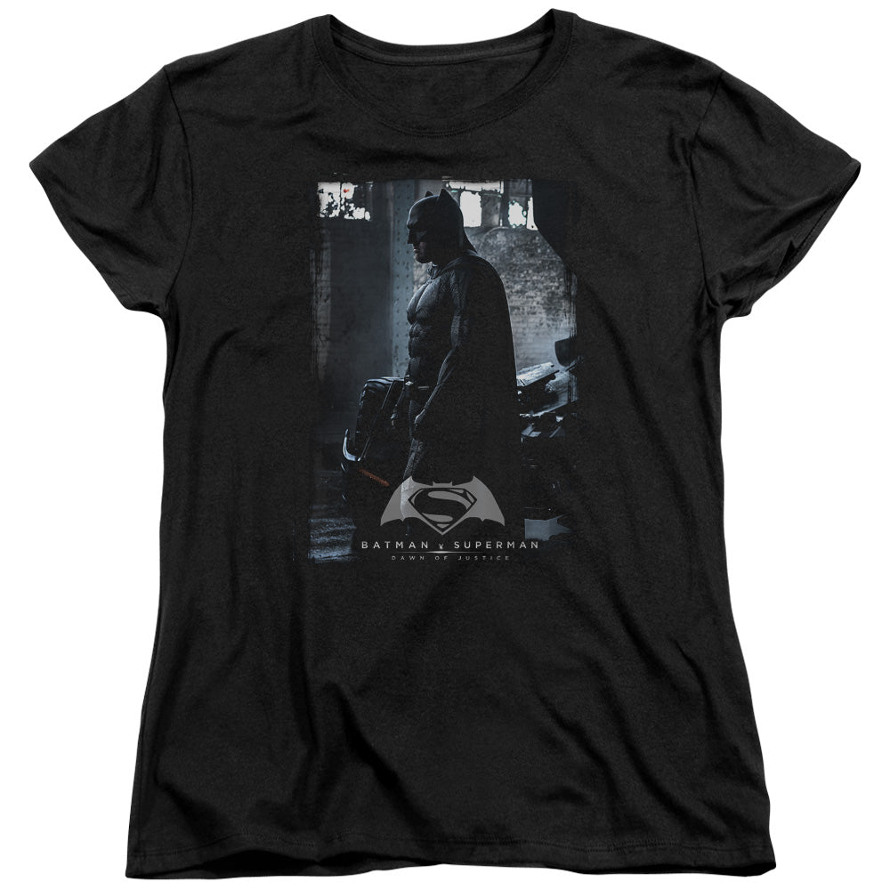 AN OFFCIALLY LICENSED BATMAN V SUPERMAN BAT POSTER WOMEN'S REGULAR FIT T-SHIRT BLACK