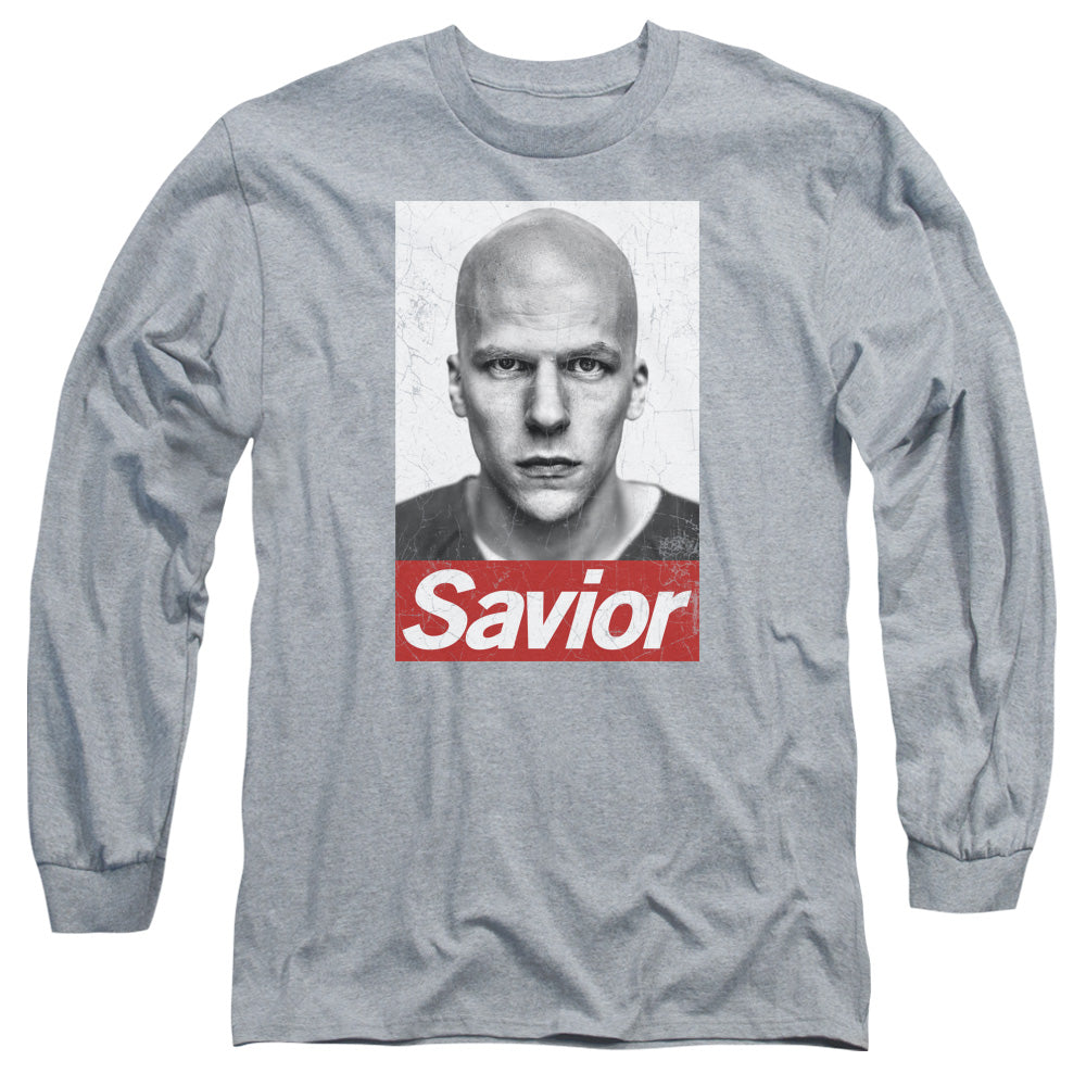 AN OFFCIALLY LICENSED BATMAN V SUPERMAN SAVIOR MEN'S LONG SLEEVE T-SHIRT ATHLETIC HEATHER