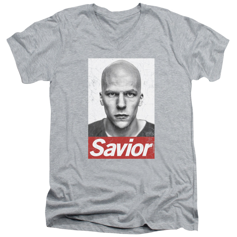 AN OFFCIALLY LICENSED BATMAN V SUPERMAN SAVIOR MEN'S V-NECK T-SHIRT ATHLETIC HEATHER
